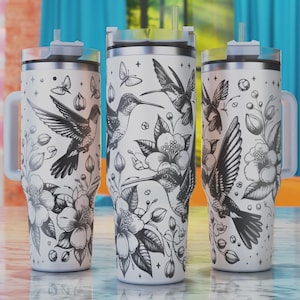 Hummingbird Laser Svg, Hummingbird Tumbler Svg, 40oz Tumbler Engraved Design, Laser Engraving Svg, Floral Tumbler Svg
