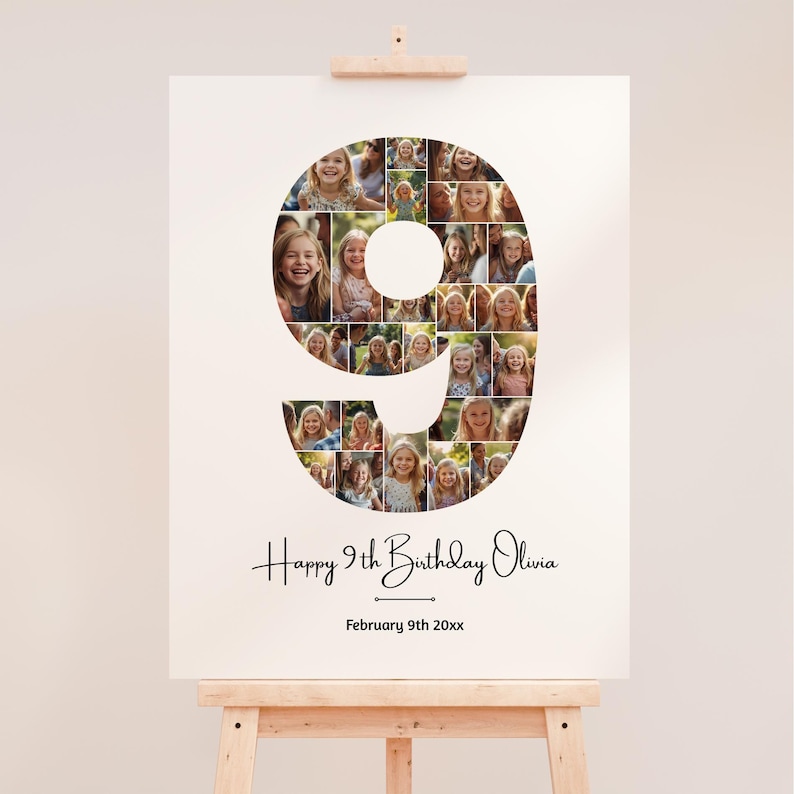 9th Birthday Photo Frame Template, Photo Collage Sign, Canva Editable ...