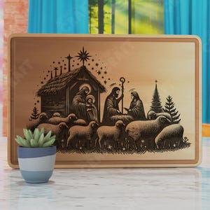 Navity Scene Charcuterie Board Laser Cut File, Jesus Cutting Board Svg, Snack Board Laser Design, Wine Board Laser Svg