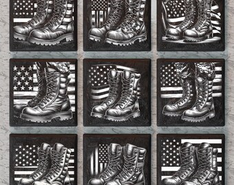Soldier Boots Slate Coaster Laser Engraving Design (PNG)