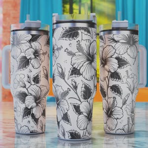 Hibiscus Tumbler Svg, Flowers 40oz Tumbler Laser Svg, 40oz Tumbler Design, 40oz Tumbler Wrap For Laser Engraving