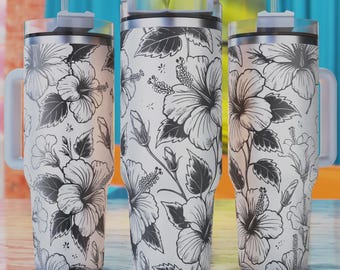 Hibiscus Tumbler Laser SVG, 40oz Wrap Design (PDF)