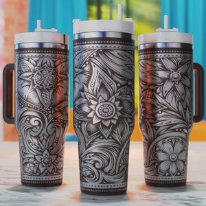 Western Tumbler Svg, Tooled Leather 40oz Tumbler Wrap, 40oz Tumbler Laser Svg, 40oz Tumbler Engraved Design, Laser Engraving Svg