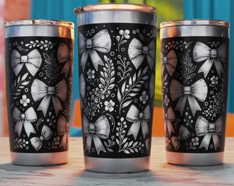 Coquette 20 oz Tumbler Laser Engraving Svg, Coquette Bow 20oz Tumbler Laser Wrap, 20oz Laser Engraved Svg, Pink Laser Svg