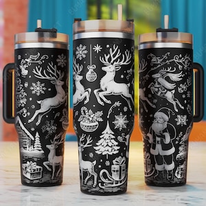 Christmas 40oz Tumbler Wrap, Santa 40oz Laser Engrave Tumbler Svg, Tumbler Laser Svg, Winter Laser Engraving Files