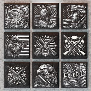 Military Slate Coaster PNG, Slate Tiles Laser Engraving Design, Laser Etching Files
