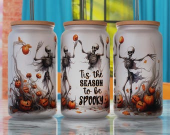 Tis The season Glass Can Png, Halloween Sublimation Tumbler Designs, 16oz Libbey Can Png, Libbey Glass Can Png, Frosted Glass Can Design