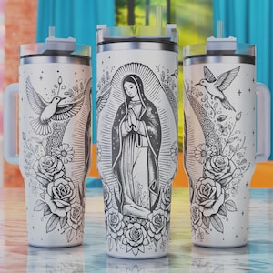 Copo Tumbler Nossa Senhora de Guadalupe Svg, Copo Tumbler Laser Svg de 40 onças, Design de Copo Tumbler de 40 onças, Envoltório de Copo Tumbler de 40 onças para Gravação a Laser
