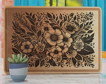 Archivo SVG para corte láser de tabla de embutidos con diseño floral