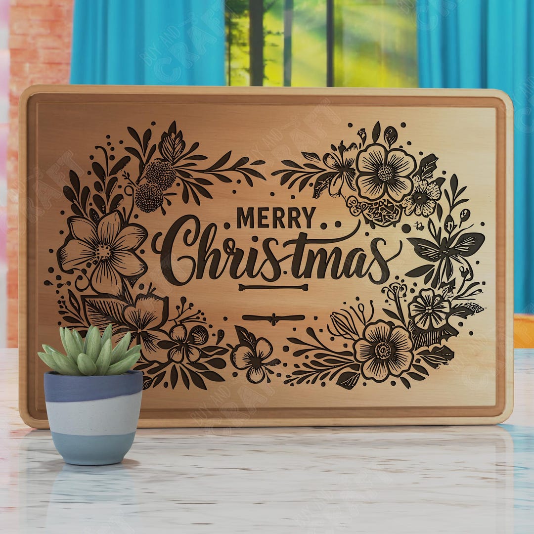 Charcuterie Board Laser Cut File, Merry Christmas Cutting Board Svg ...