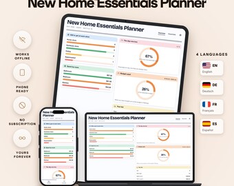 New Home Essentials Planner with Day-One Box, Store Shopping Lists, Phases Board, Budget