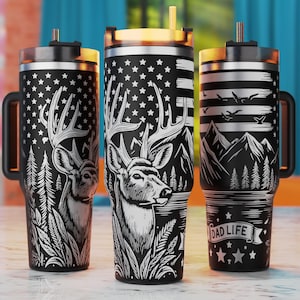 40oz Tumbler Wrap, Buck Hunting Laser Svg, Hunting Tumbler Svg, Deer With American Flag Laser Engraving Files