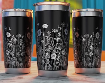 Wildflower 20oz Tumbler Laser Engraving Wrap, Wild Flowers Tumbler Laser svg, 20oz Laser Engraved Svg, Laser Engraving Svg, Floral Laser Svg