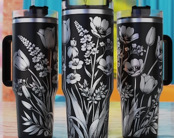 Wildflower 40oz Tumbler Laser Svg, Floral Tumbler Svg, 40oz Tumbler Engraved Design, Laser Engraving Svg, Flowers Tumbler Svg