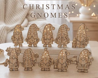 Christmas Gnome Led Lamp Svg Bundle, Night Light Laser Cut File, Winter Gnome Decor