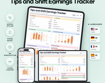 Tips and Shift Tracker with Tips per Hour, Best Days, Daily Goal, Monthly Comparison