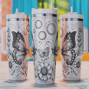 Butterfly Tumbler Svg, Butterflies 40oz Tumbler Wrap, 40oz Tumbler Laser Svg, 40oz Tumbler Engraved Design, Laser Engraving Svg