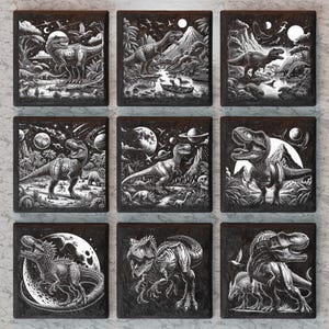 Dinosaur Slate Coaster PNG, Slate Tiles Laser Engraving Design, Laser Etching Files
