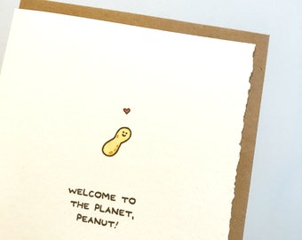 Welcome To The Planet, Peanut! Greeting Card Cute Adorable paper  illustration new baby newborn baby socks stationery expecting