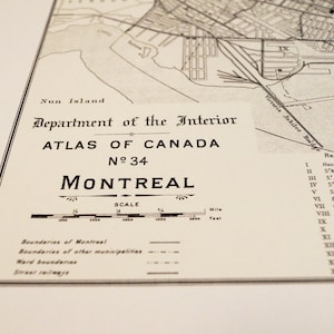 Vecchia mappa di Montreal, stampa antica su carta ecologica di bambù, canadese, realizzata in Canada, souvenir Quebec YUL Francais la belle province