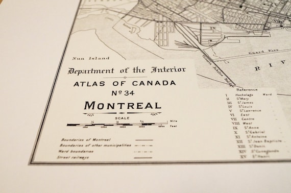 Old map of Montreal antique map print on eco bamboo paper Canadian made in Canada souvenir Quebec YUL Francais la belle province