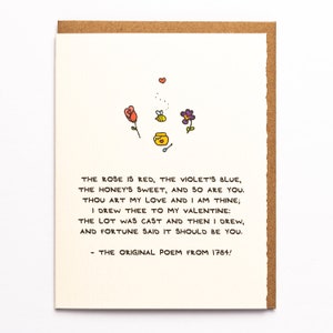 ¡El poema original "Las rosas son rojas"! Adorable y tierno San Valentín en papel. Hecho en Toronto, Canadá. Poesía, verso, historia literaria.