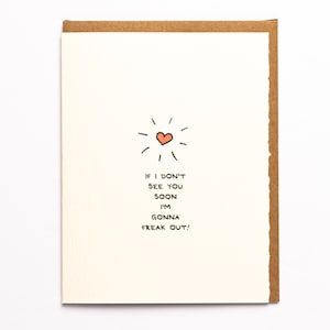 Als ik je niet snel zie, word ik helemaal gek! Wenskaart Leuk schattig sentiment Miss You Valentine gemaakt in Canada Heart Love enfrancais
