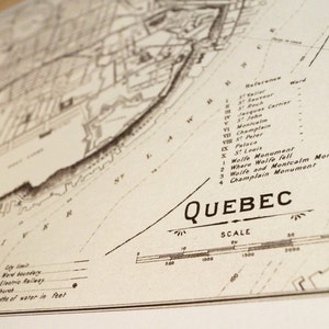 Vecchia mappa della città di Quebec, stampa antica su carta ecologica di bambù, canadese, realizzata in Canada, souvenir Quebec YQB Francais la belle province