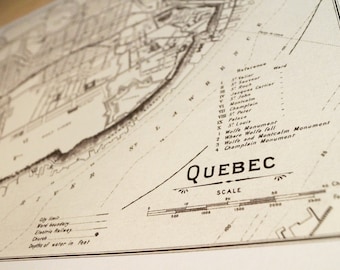 Ancienne carte de Québec carte ancienne imprimée sur papier de bambou écologique Souvenir canadien made in Canada YQB Francais la belle province