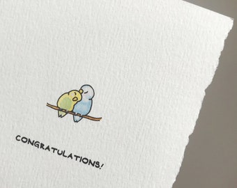 Congratulations!  Engagement Budgies Lovebirds Greeting Card Cute Adorable Kawaii Sentiment paper textured made in Canada Toronto Goals