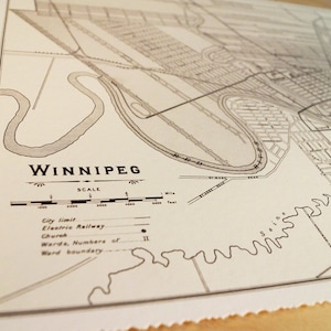 Old map of Winnipeg antique map print on eco bamboo paper Canadian made in Canada souvenir YWG Manitoba prairies central Canada