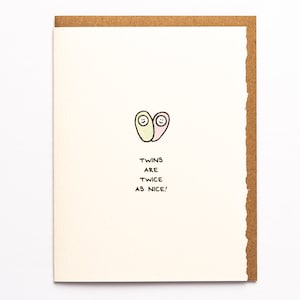 ¡Los gemelos son el doble de lindos! Tarjeta de felicitación, adorable, papel hecho en Canadá, ilustración de Toronto, bebé recién nacido, papelería, esperando.
