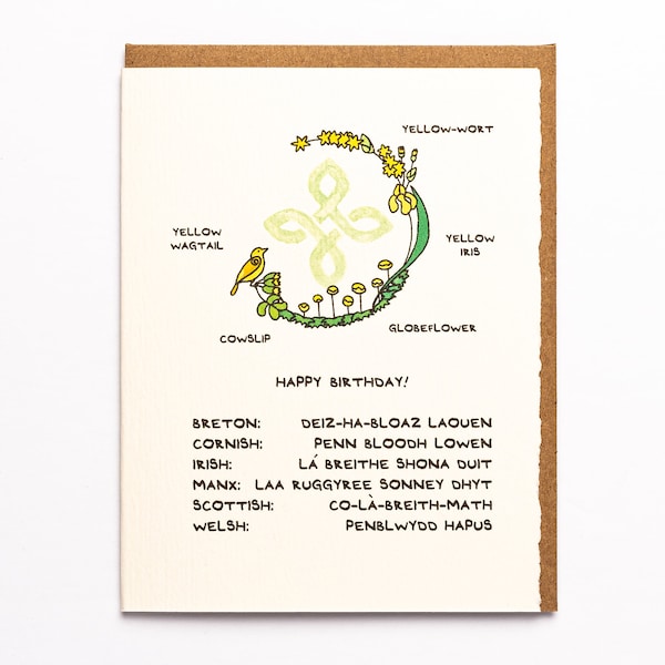 Celtic Happy Birthday! greeting card cute adorable made in Canada celtic Breton Cornish Irish Manx Scottish Welsh Isles st. patrick's day