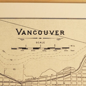 Mapa antiguo de Vancouver, impresión de mapa antiguo en papel de bambú ecológico, recuerdo canadiense, Costa Oeste, Columbia Británica, Parque Stanley YVR