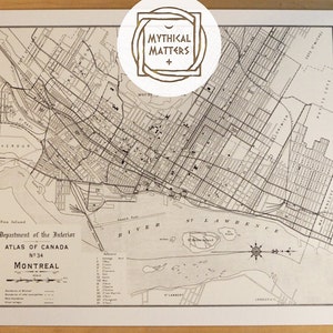 May include: A vintage map of Montreal, Canada, from the Department of the Interior, Atlas of Canada, No. 34. The map shows the city's streets, rivers, and islands.