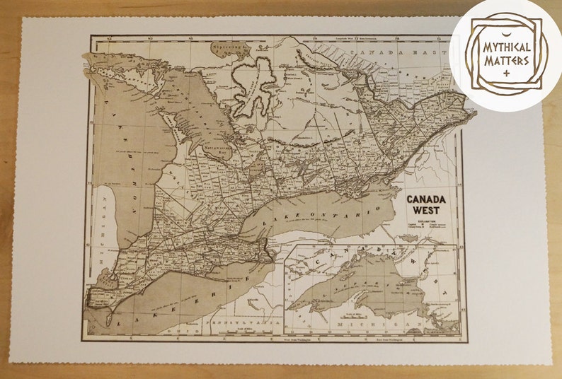 Old Map of Southern Ontario Antique Map Print on Eco Bamboo Paper Canadian Made in Canada ...