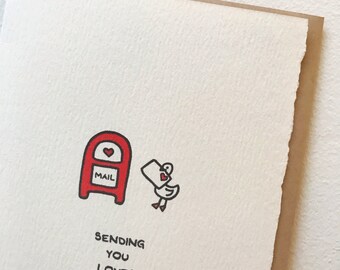 Je vous envoie de l'amour ! Adorable carte de voeux d'oie recyclée fabriquée au Canada par courrier postal