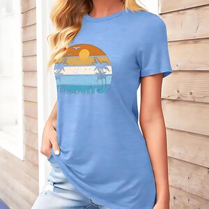 Camiseta gráfica da Califórnia, camisa feminina de manga curta com estampa de letras, casual, folgada, para viagem, praia, verão, camiseta estética da Costa Oeste