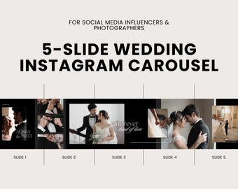 5 Slide Wedding Carousel Template | For Social Media Influencers and Photographers | Instagram Carousel | Customizable | Canva | 10 Template