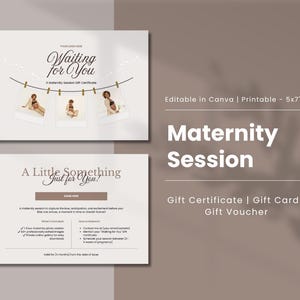 Vale-presente para sessão de fotos de maternidade | Modelo de vale-presente | Modelo de cartão-presente de fotografia | Canva | Editável | Imprimível 5x7