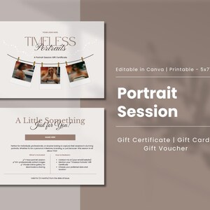 Portrait Foto-Session Geschenkgutschein | Geschenkgutschein Vorlage | Fotografie Geschenk Karte Vorlage | Canva Vorlage | Bearbeitbar | Druckbar 13 x 18
