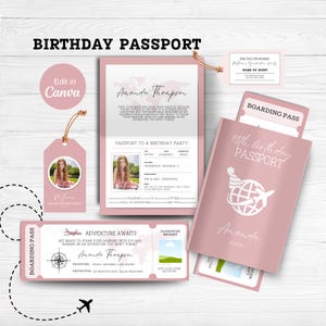 Modelo de convite para passaporte Modelo de destino Cartão de embarque Convite de aniversário, Cartão de aniversário, Modelo de passaporte, Bilhete de viagem Etiqueta de bagagem