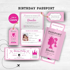 Passport Invitation Template Destination Template Boarding Pass Birthday Invite, Birthday Card, Passport Template, Travel Ticket Luggage Tag