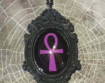 Purple Ankh set on Baroque frame necklace