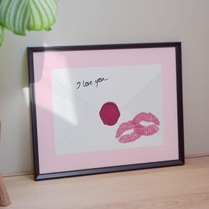 Póster de te amo, impresión de sobre romántico, arte de sello de cera, arte de pared con carta de amor, decoración del hogar femenina, lindo regalo estético rosa para ella y parejas