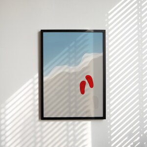 Passeggiando tra le onde, poster da parete a tema spiaggia, infradito rosse, stampa di sabbia e mare, oceano, decorazione da parete estiva costiera