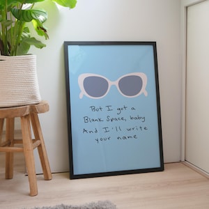 Occhiali da sole Blank Space di Taylor Swift del 1989, decorazione da parete con testo di canzoni, poster musicale per Swifties, camera da letto, soggiorno, idea regalo, decorazione da parete