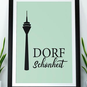 Affiche Düsseldorf, dorpsschoonheid, Rijntoren, affiche Düsseldorf, geschenk Düsseldorf