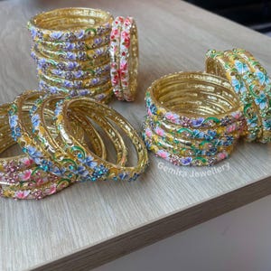 Enamel Flower Bangles: Gold Bracelet, Y2K Jewellery, Gift for Her