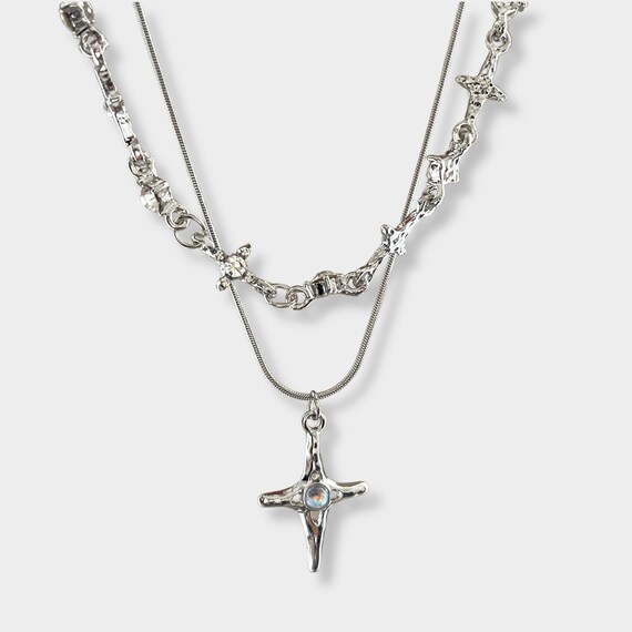 Set Gioielli Y2K: Collana E Bracciale Con Stella, Argento, Stile Vintage Grunge